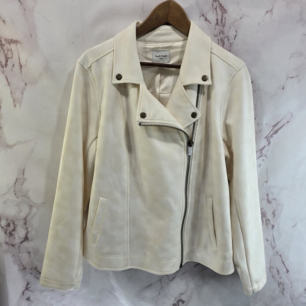 Haute Hippie Jacket Womens Large Cream White Black Faux Suede Y2K Moto Tie Dye